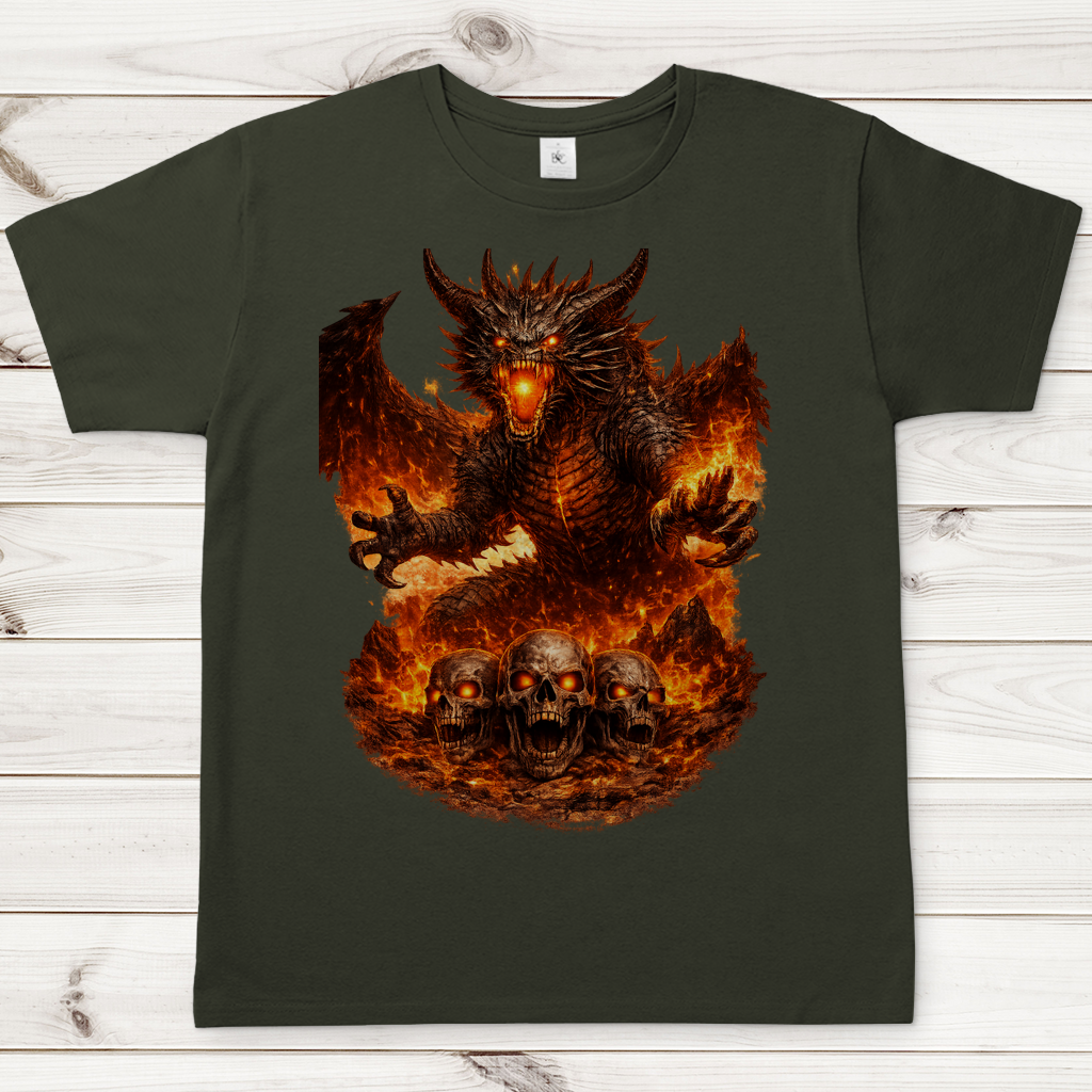 Herren T-Shirt Dämonen-Drache im feurigen Land