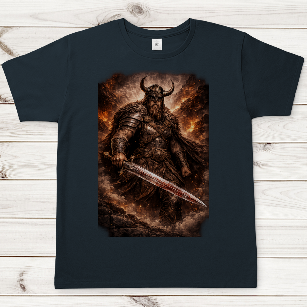 Herren T-Shirt Viking Krieger im feurigem Chaos