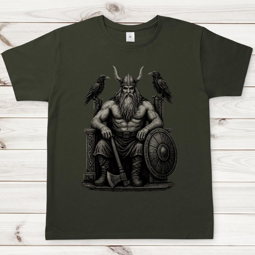 Herren T-Shirt Odin auf seinem steinernen Thron