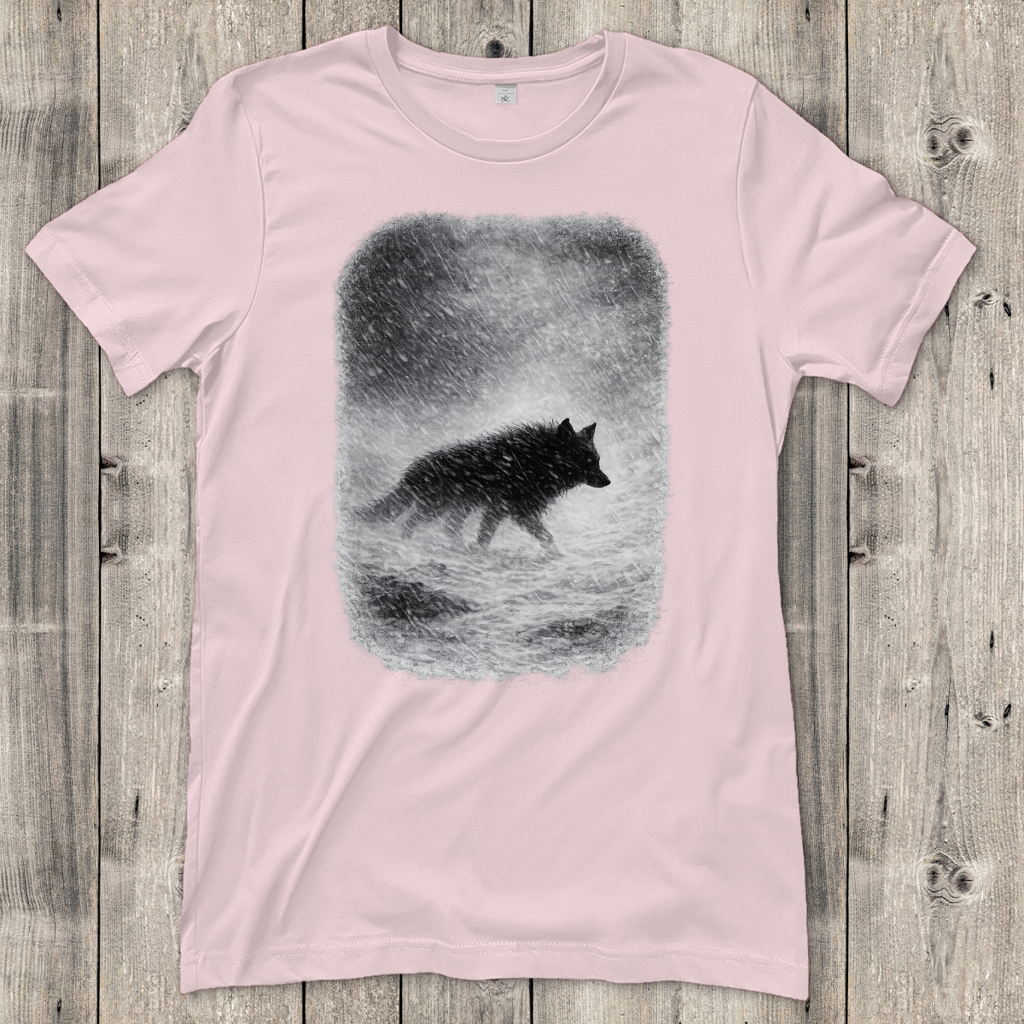 Damen T-Shirt Wolf im Schneesturm