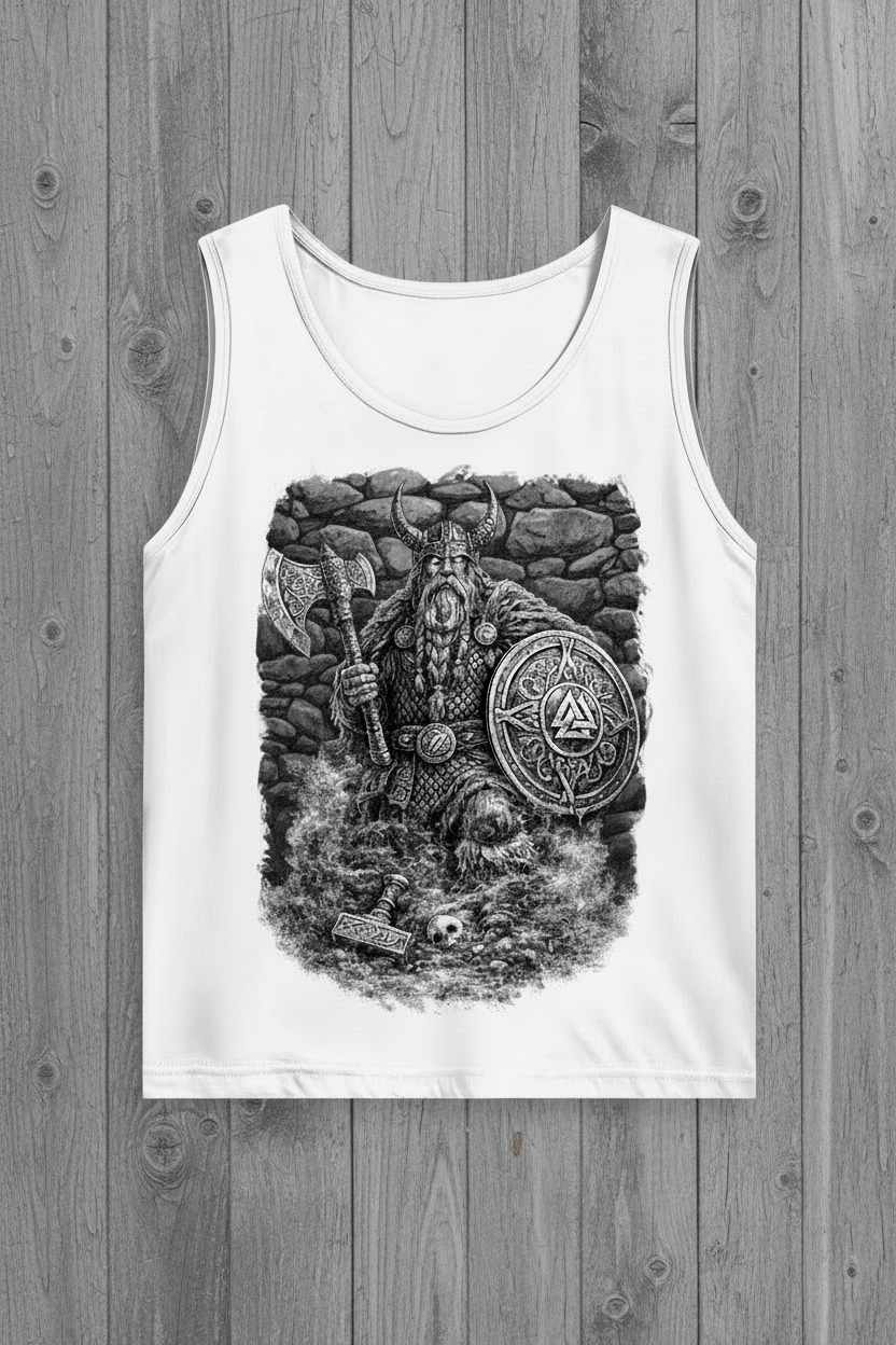 Herren Basic Tank Top Viking Krieger im Nebel