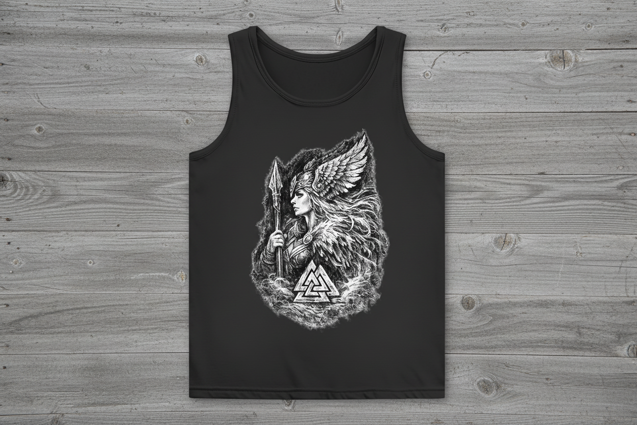 Damen Basic Tank Top Valkyrie im Nebel mit Valknut-Symbol