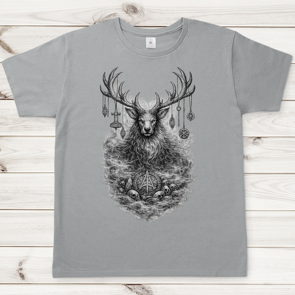 Herren T-Shirt Majestätischer Hirsch mit nordischen Talismanen