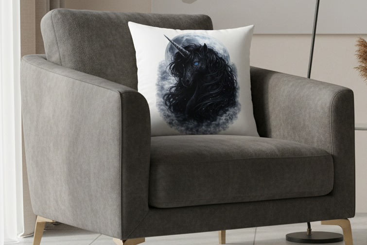 Kopfkissen Schwarzes Einhorn vor dem Mond