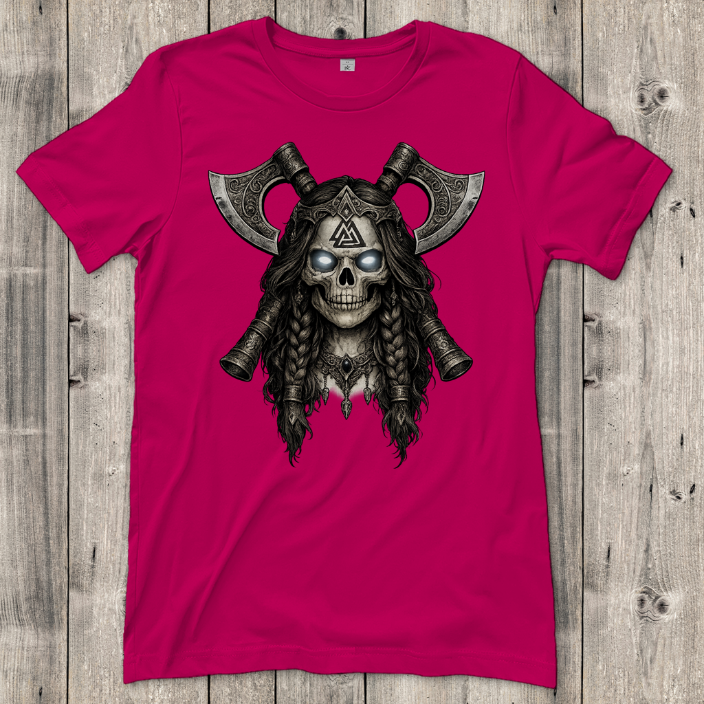 Damen T-Shirt Valkyrie-Schädel mit Axtkreuz