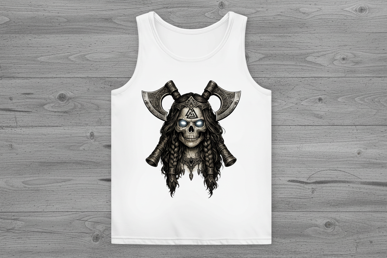 Damen Basic Tank Top Valkyrie-Schädel mit Axtkreuz