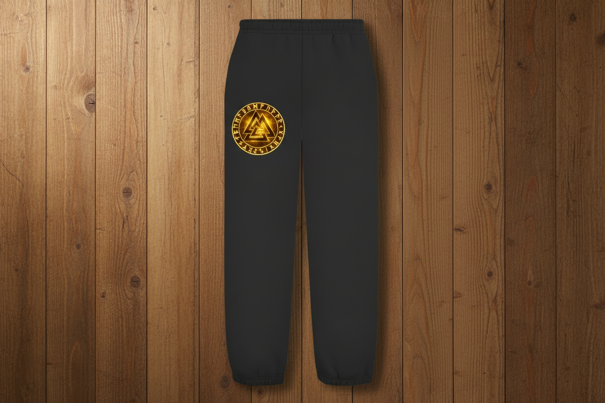 Oversize Fluffy Sweatpants Glühende Valknut mit Runenring