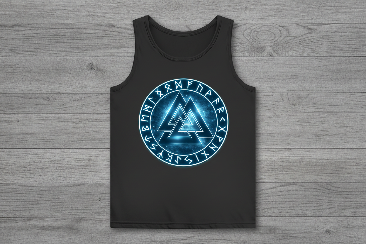 Damen Basic Tank Top Blauer Valknut mit Runenkreis