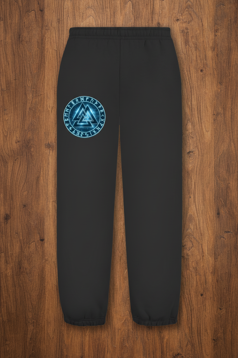 Oversize Fluffy Sweatpants Blauer Valknut mit Runenkreis