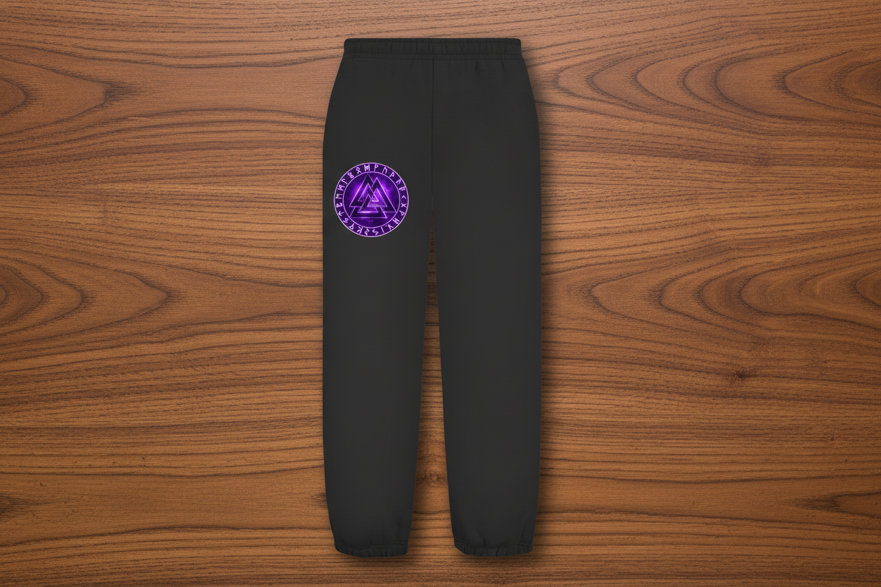 Oversize Fluffy Sweatpants Leuchtender Valknut mit runen Umkreis