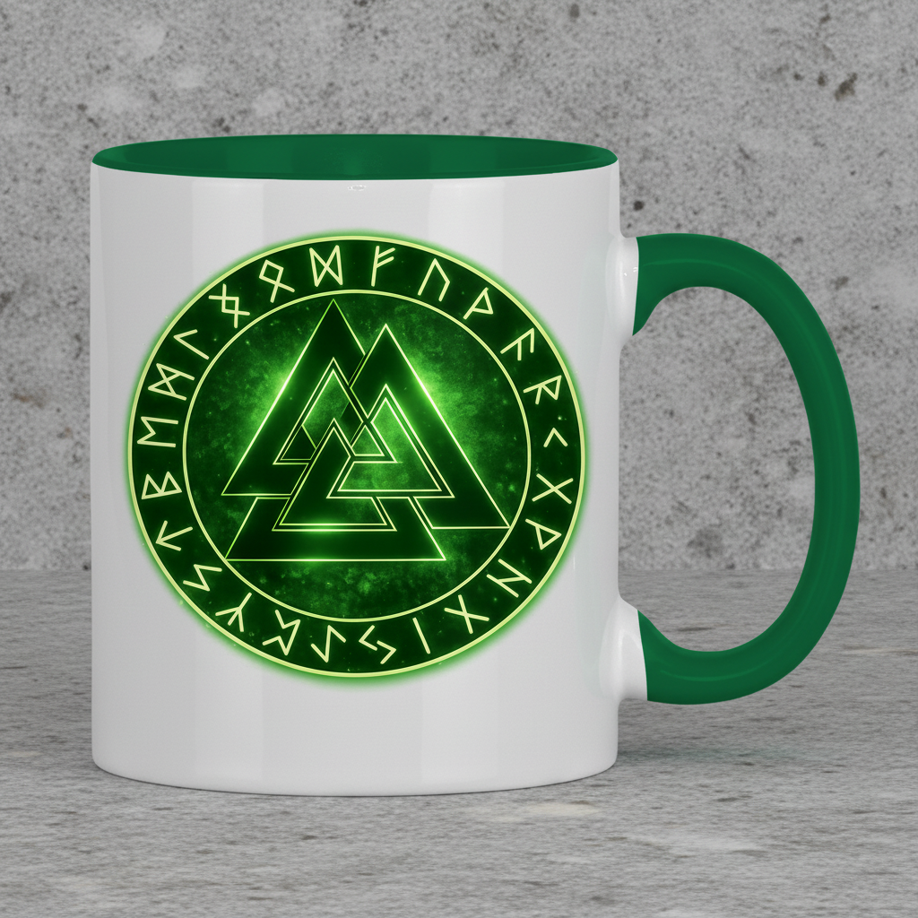 Tasse zweifarbig Leuchtendes Valknut mit Runenkreis