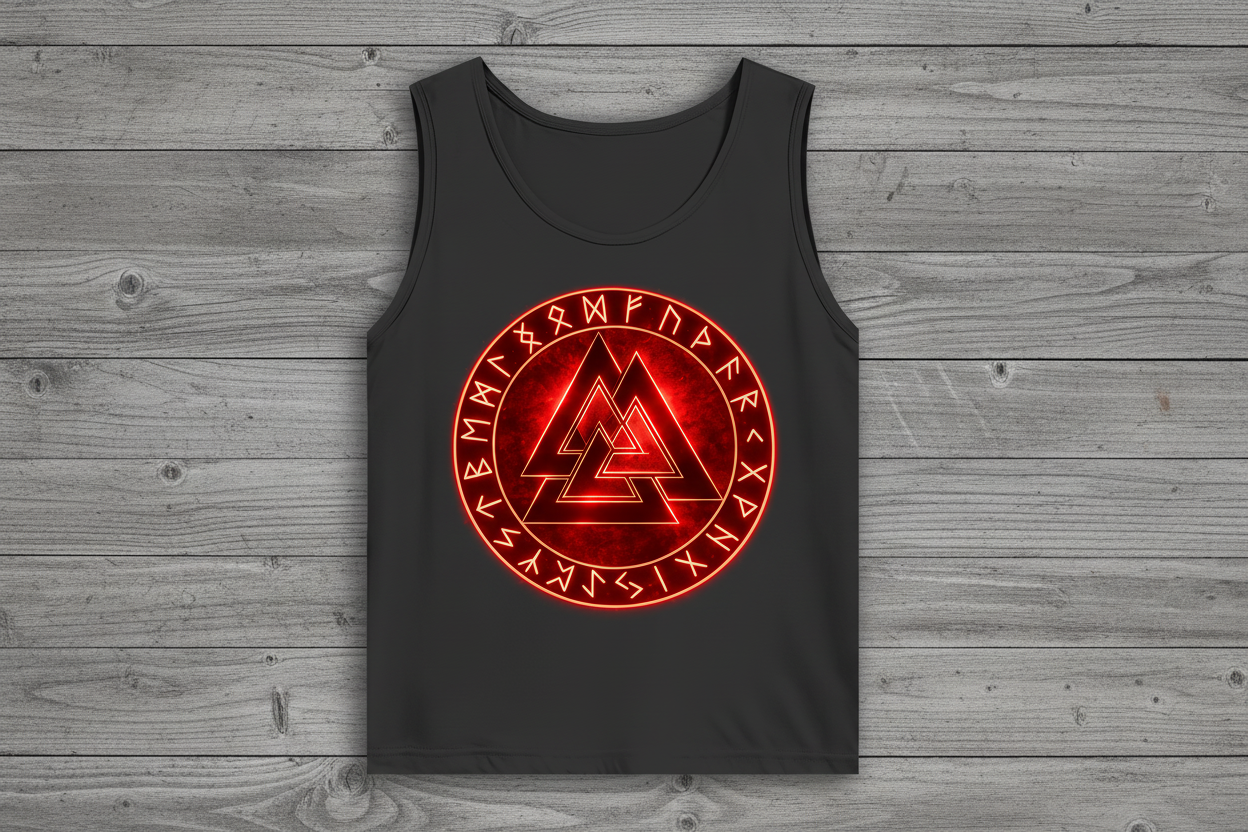 Herren Basic Tank Top Leuchtendes Valknut mit Runenkreis rot