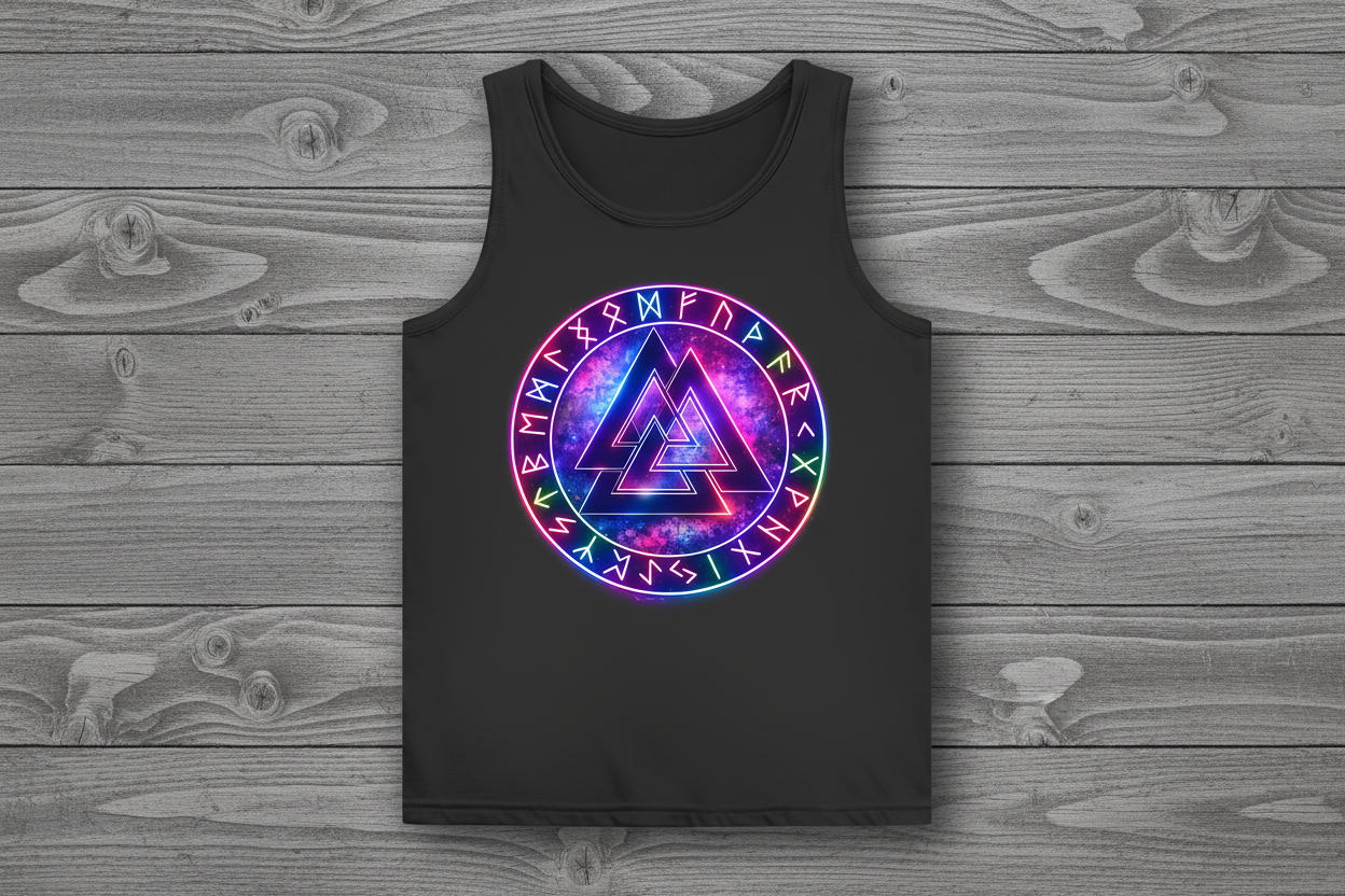 Damen Basic Tank Top Leuchtender Valknut mit Runenring bunt
