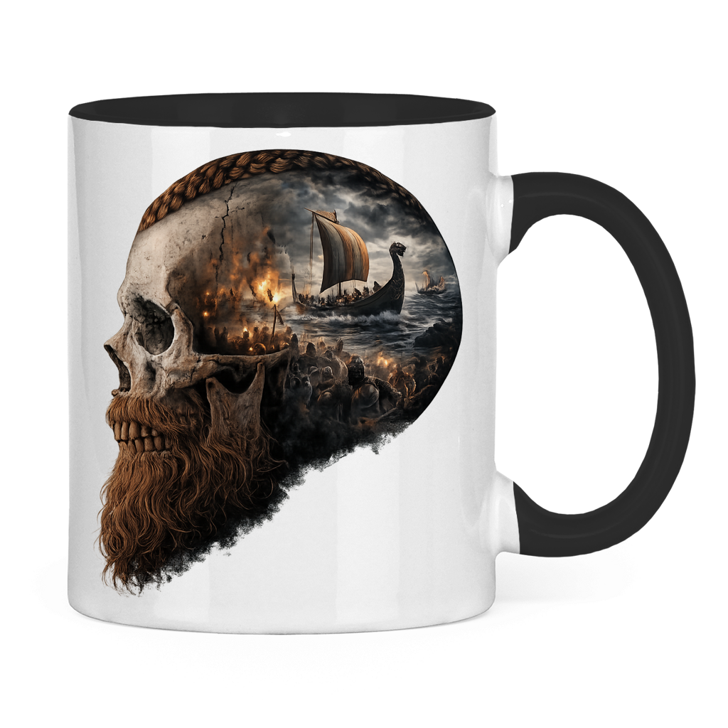 Tasse zweifarbig Kopf eines Wikingerkriegers im Sturm