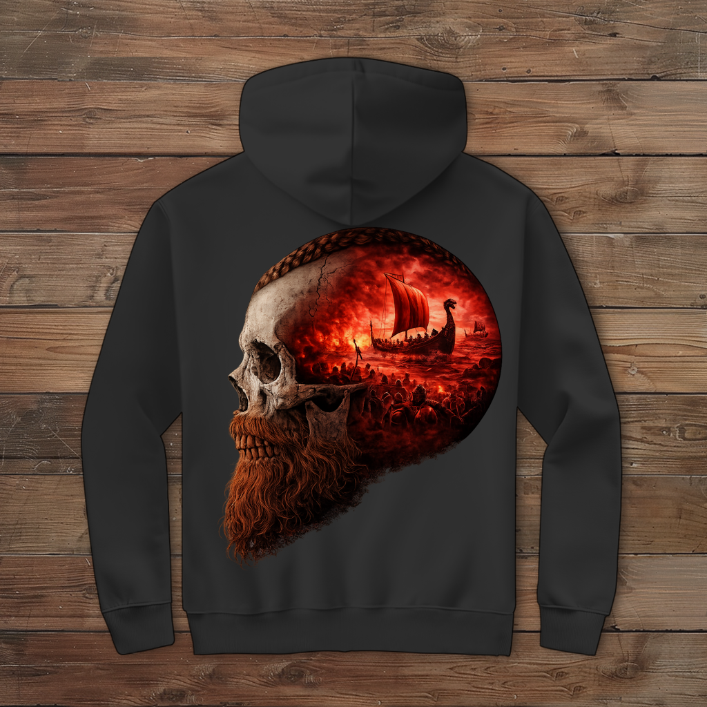 Herren Zipper Hoodie Kopf eines Wikingerkriegers im Sturm rot