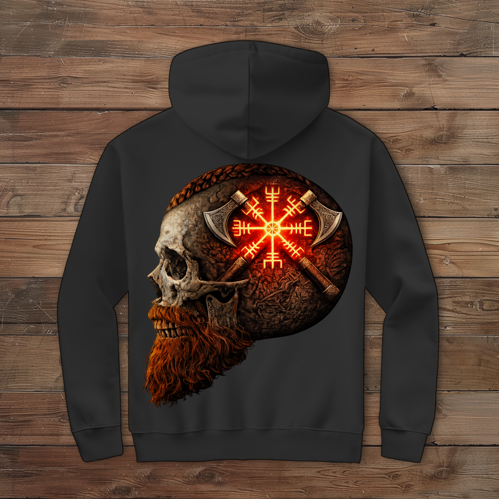 Herren Zipper Hoodie Vegvisir mit Äxten und Totenschädel rot