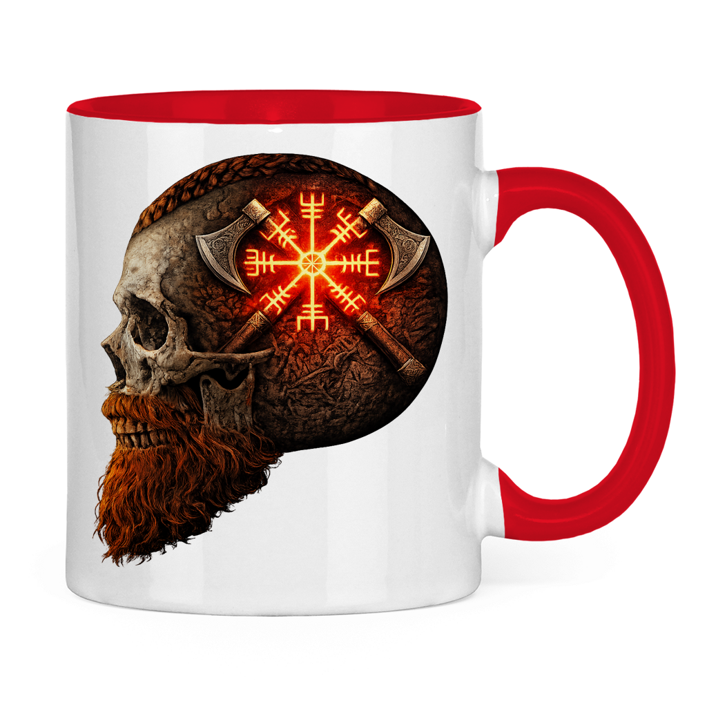 Tasse zweifarbig Vegvisir mit Äxten und Totenschädel rot