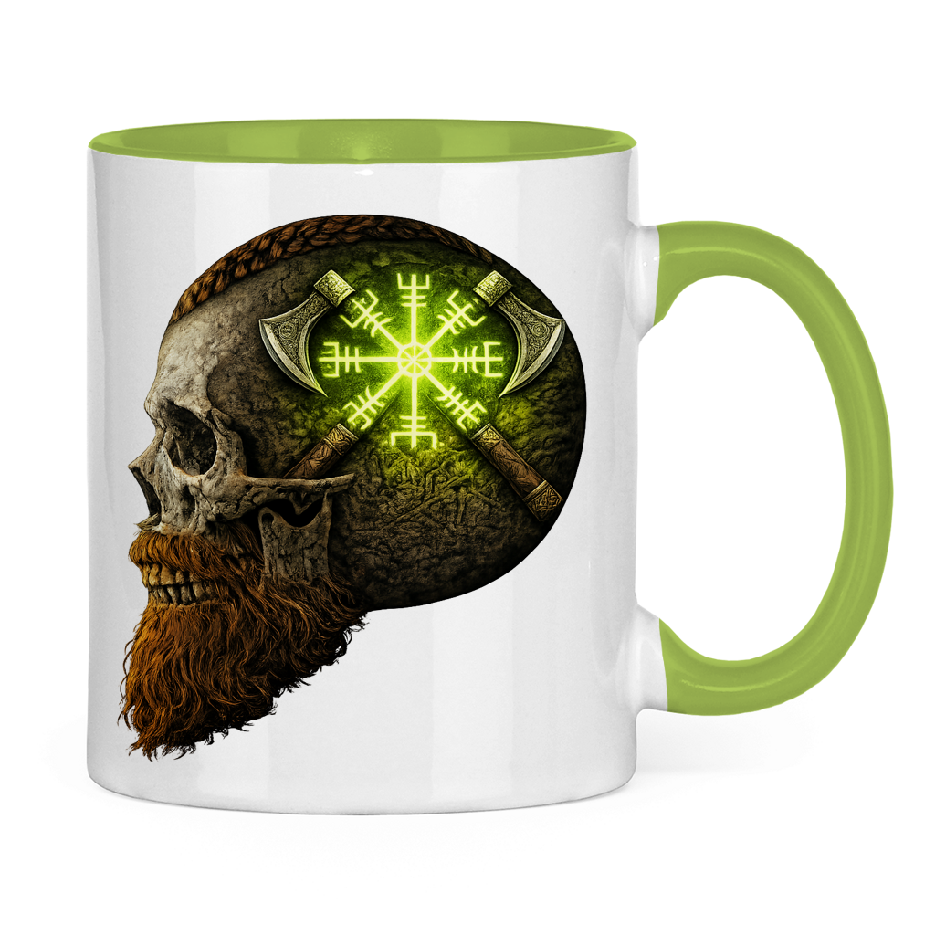 Tasse zweifarbig Vegvisir mit Äxten und Totenschädel grün