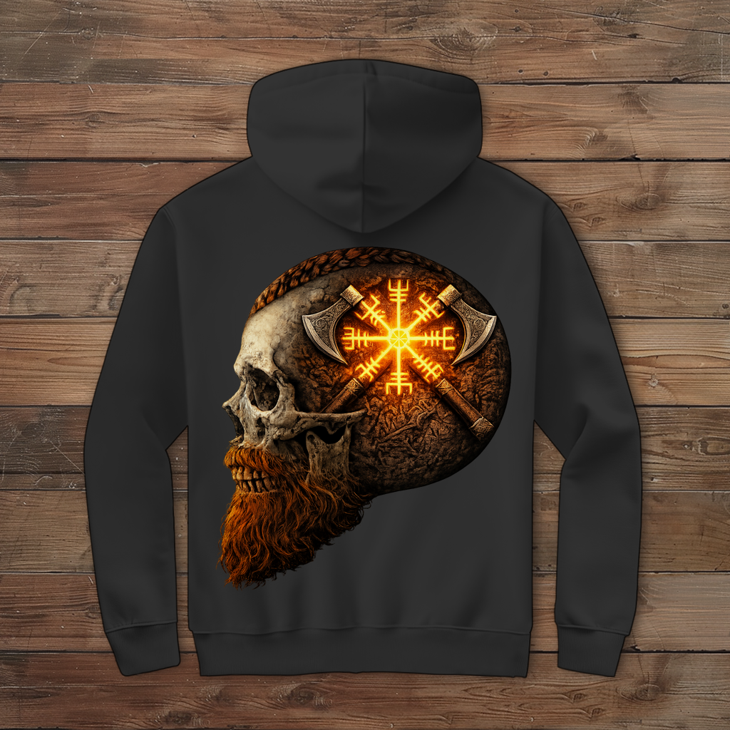 Herren Zipper Hoodie Vegvisir mit Äxten und Totenschädel gelb
