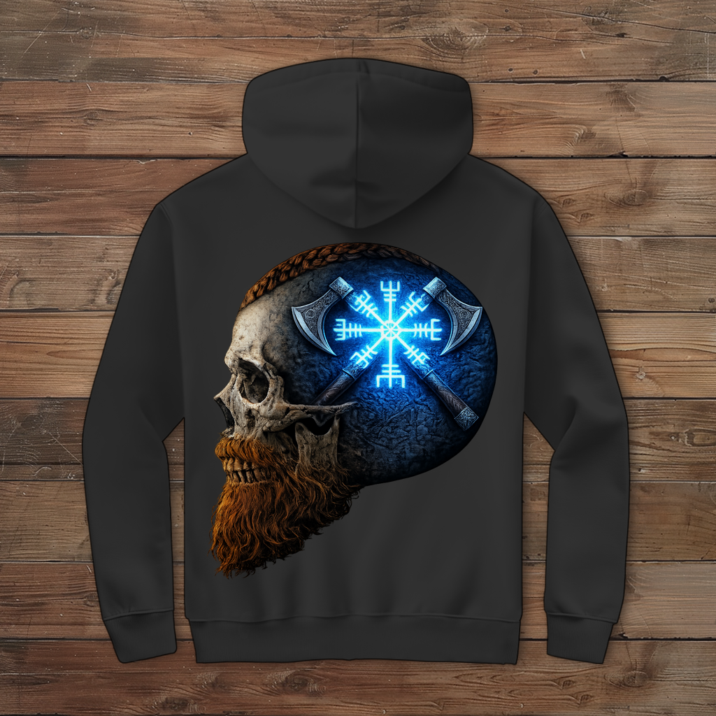 Herren Zipper Hoodie Vegvisir mit Äxten und Totenschädel blau