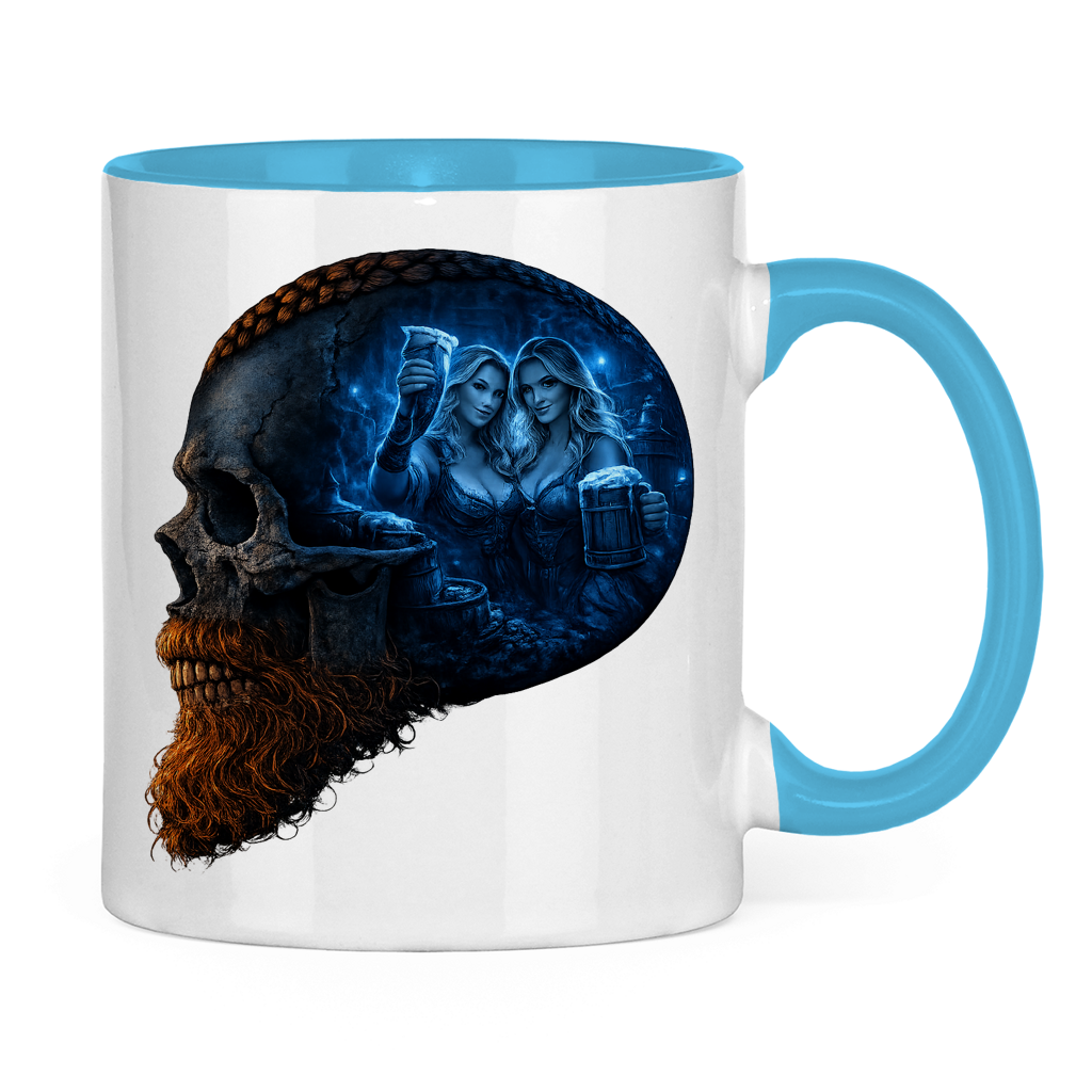 Tasse zweifarbig Alte Taverne im Schädelfundament blau