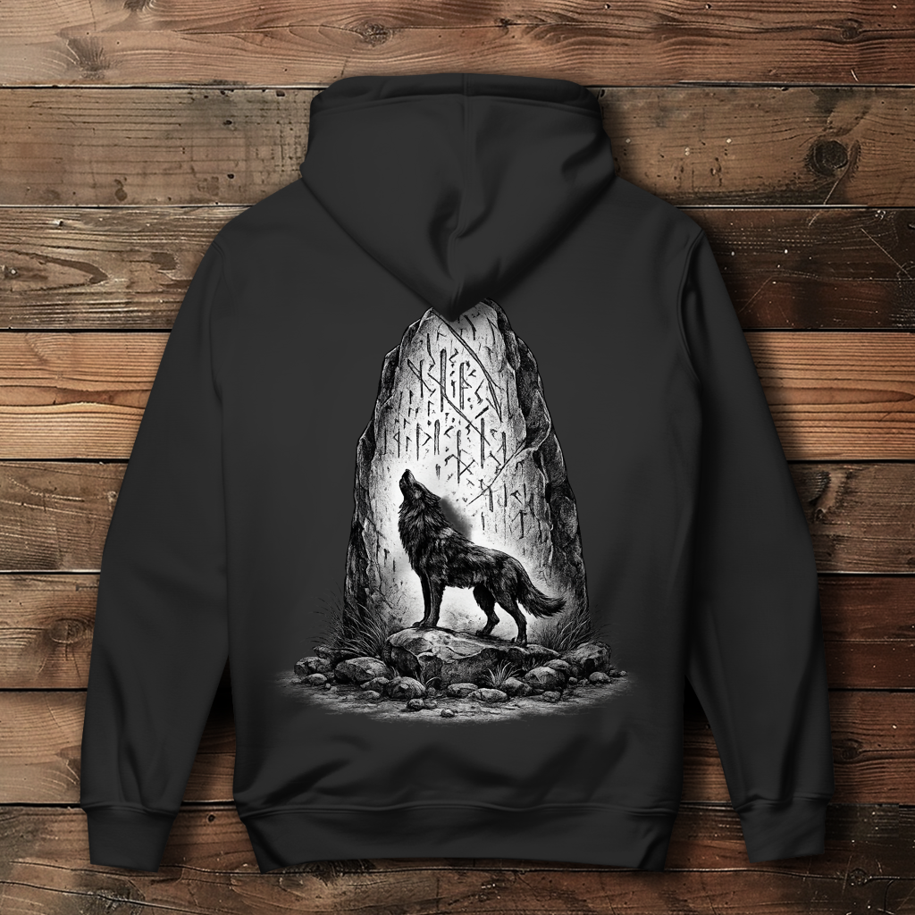 Damen Hoodie Wolf und Runenstein im Mondlicht