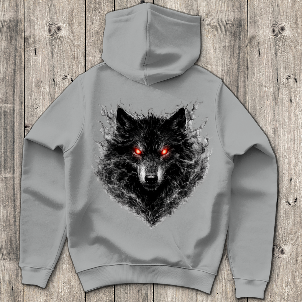 Herren Hoodie Dämonischer Wolf im Nebel