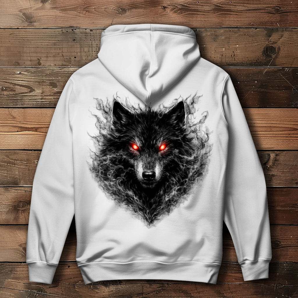 Damen Hoodie Dämonischer Wolf im Nebel