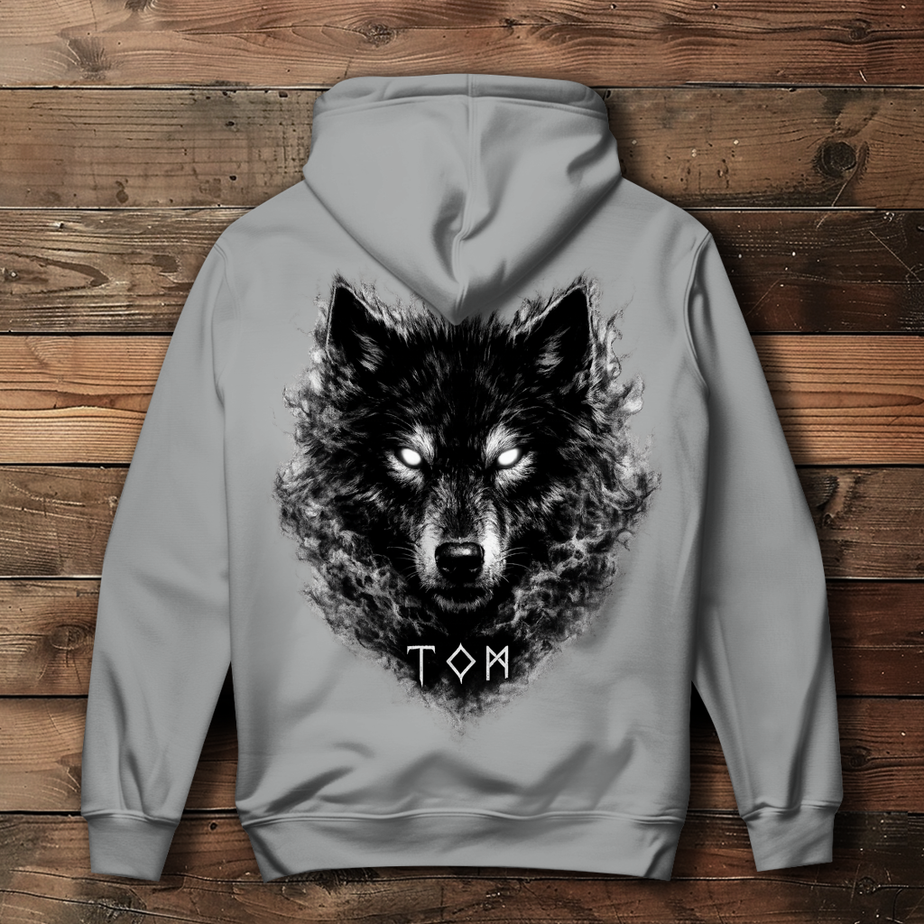 Damen Hoodie Schwarzer Wolf mit leuchtenden Augen