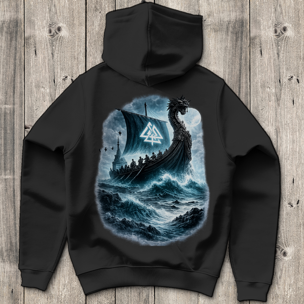 Herren Hoodie Vikinger im Sturm auf See