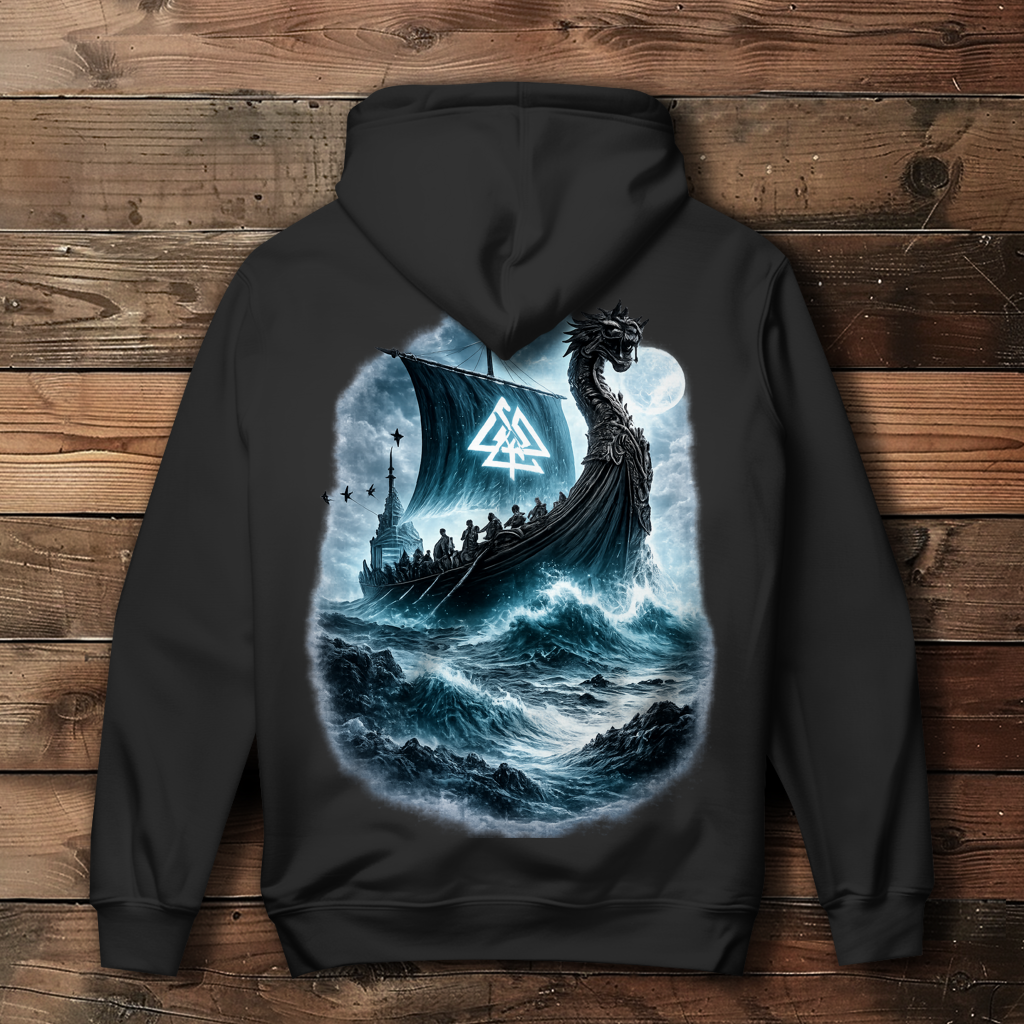 Damen Hoodie Vikinger im Sturm auf See