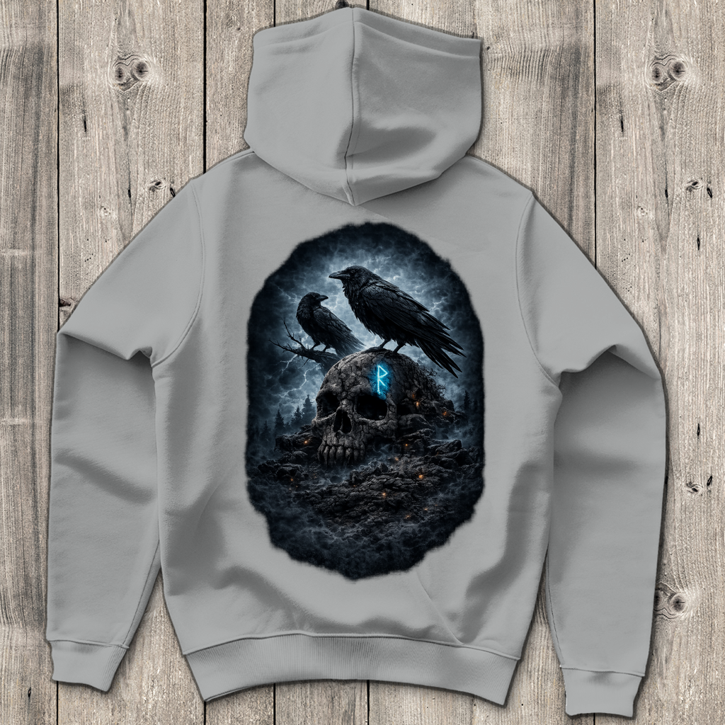 Herren Hoodie Raben auf einem verfallenen Schädel