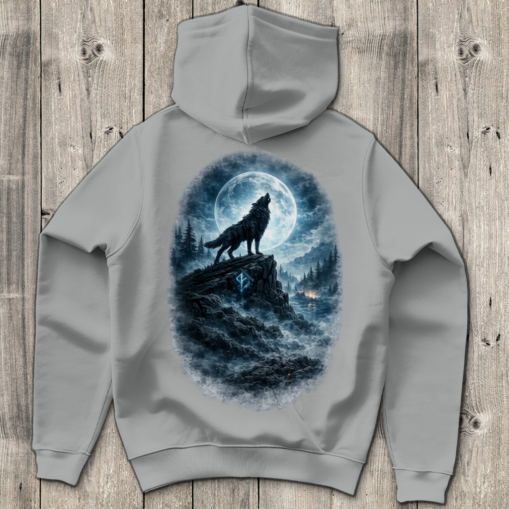 Herren Hoodie Der heulende Wolf im Mondlicht