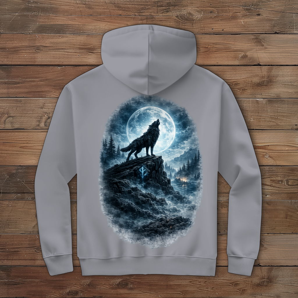 Herren Zipper Hoodie Der heulende Wolf im Mondlicht