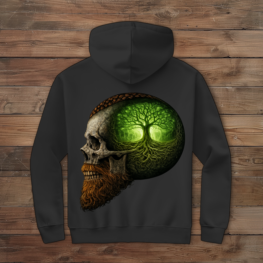 Herren Zipper Hoodie Leuchtender Baum im Schädelinneren grün