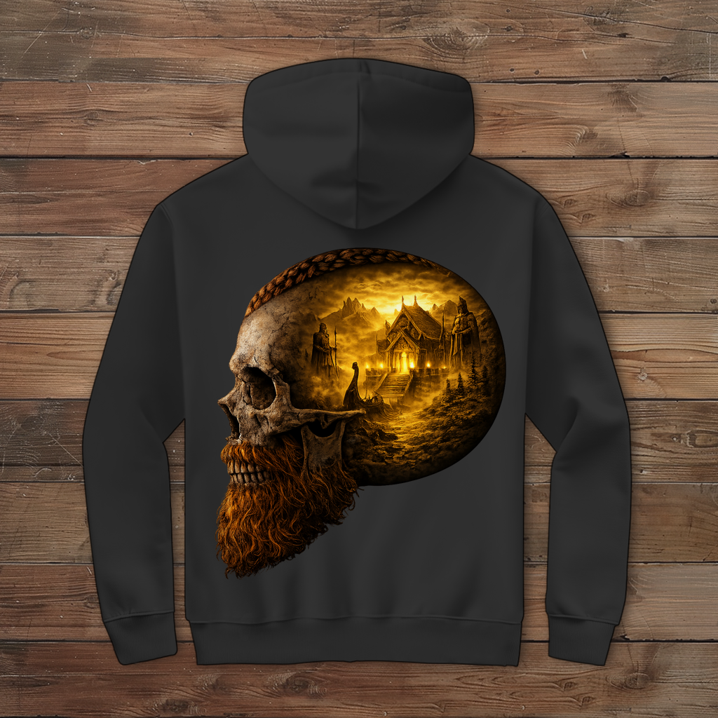 Herren Zipper Hoodie Norse-Landschaft im Schädelfreien Raum gelb