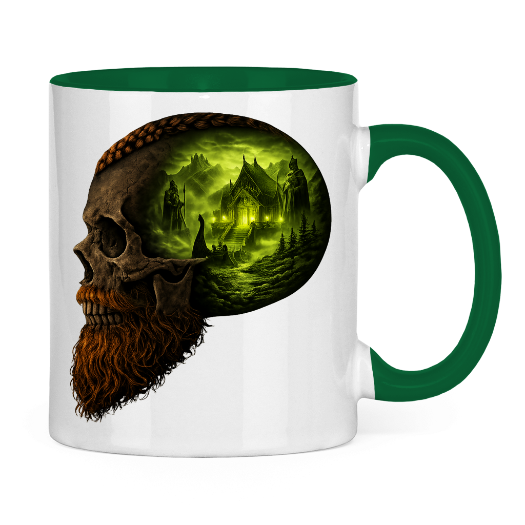 Tasse zweifarbig Norse-Landschaft im Schädelfreien Raum grün