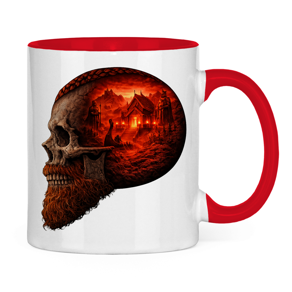 Tasse zweifarbig Norse-Landschaft im Schädelfreien Raum rot