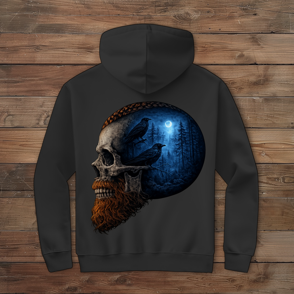 Herren Zipper Hoodie Schädel im Nebelwald blau