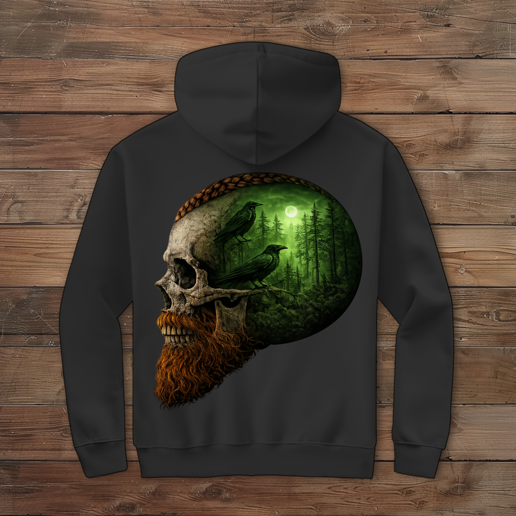 Herren Zipper Hoodie Schädel im Nebelwald grün