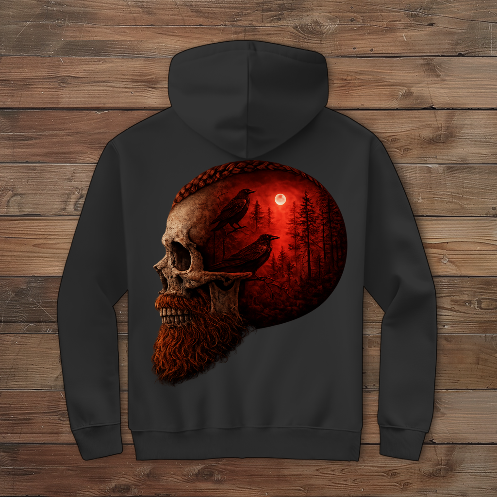 Herren Zipper Hoodie Schädel im Nebelwald rot