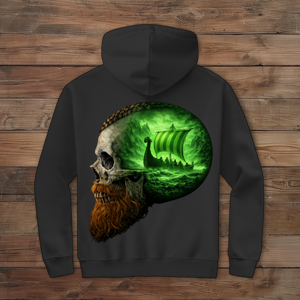 Herren Zipper Hoodie Vikinger im Schädelmeer grün