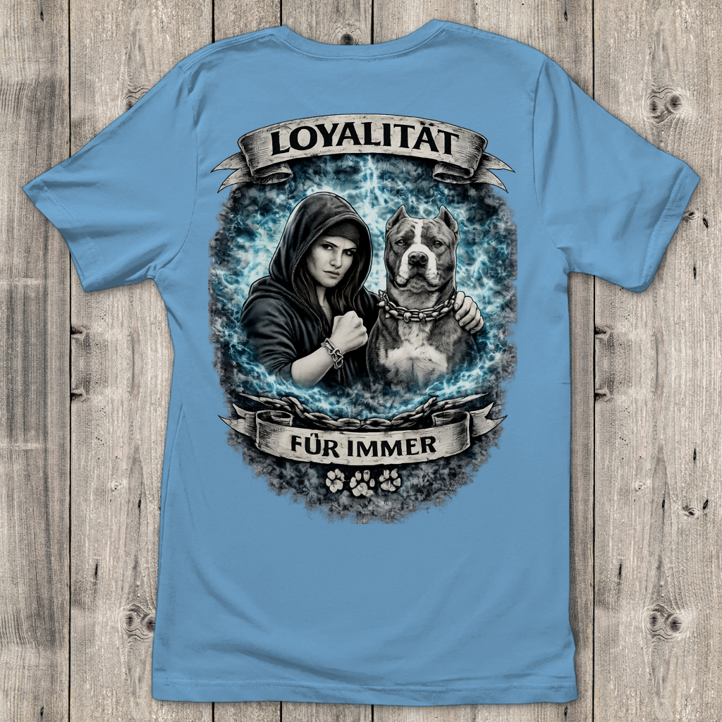 Damen T-Shirt La Familia für immer mit Staffordshine Terrier