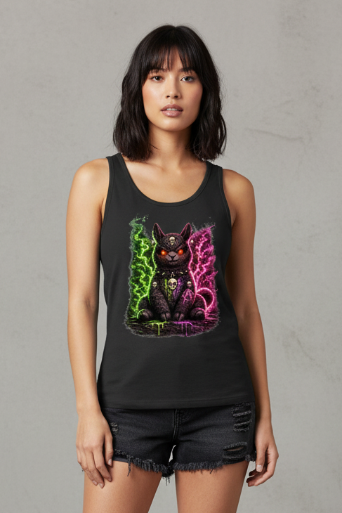 Damen Basic Tank Top Dämonische Lama in grüner und pinker Magie