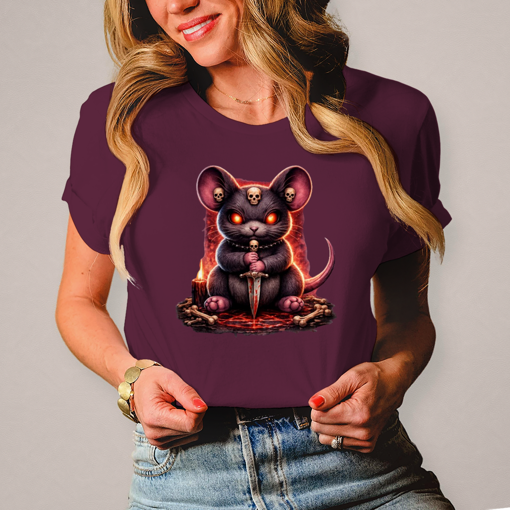 Damen T-Shirt Dämonische Maus im blutigen Pentagramm