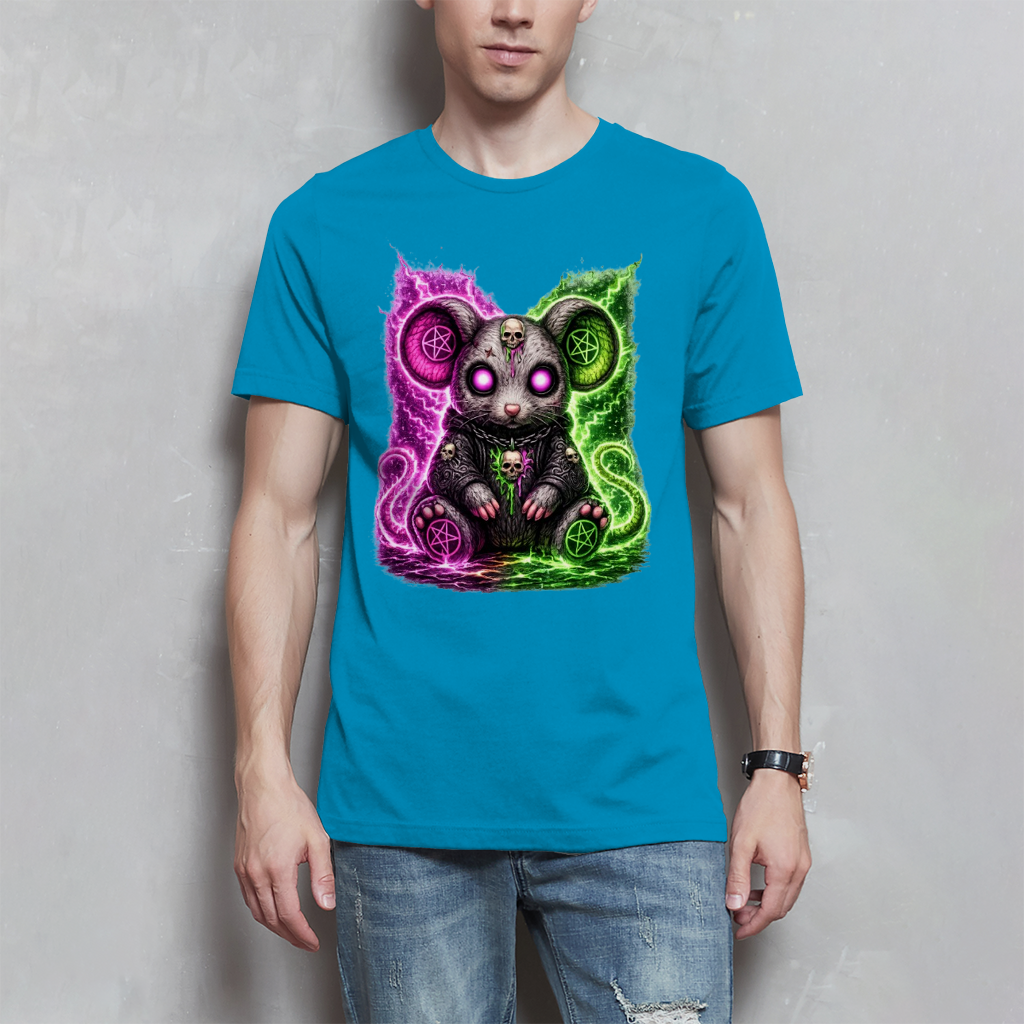 Herren T-Shirt Dämonische Maus mit leuchtendem Pentagramm