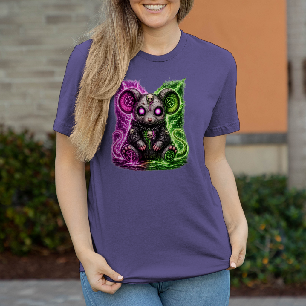 Damen T-Shirt Dämonische Maus mit leuchtendem Pentagramm