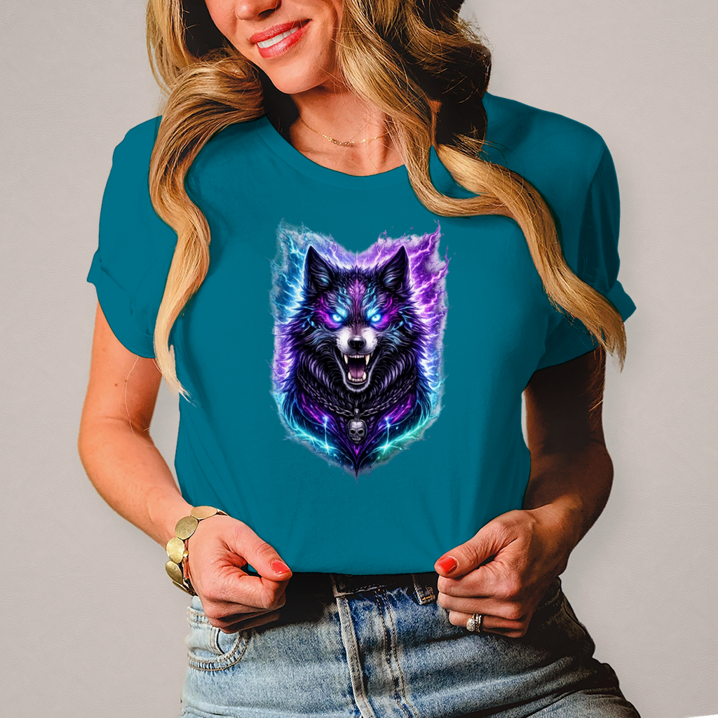 Damen T-Shirt Dämonischer Wolf mit elektrischer Aura