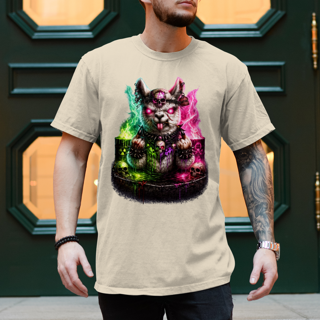 Herren T-Shirt Der dämonische Alpaka-Kampf