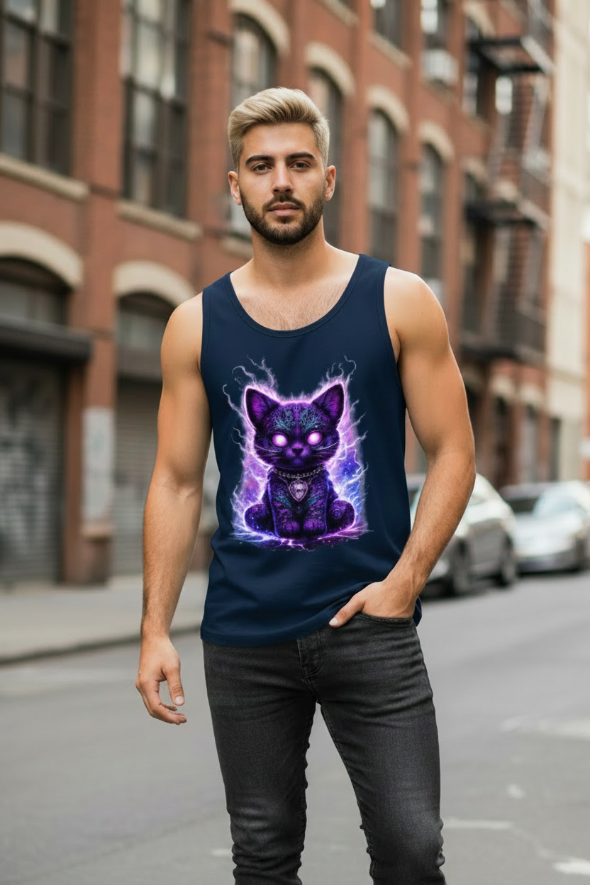 Herren Basic Tank Top Magische schwarze Katze mit elektrischer Aura
